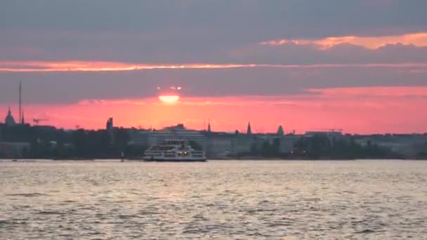 Sonnenuntergang Helsinki Finnland Gefilmt Vom Meer Aus Mit Fähre Und — Stockvideo