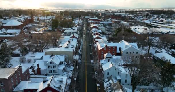 Dramatic Sunset Small Town Usa Winter Christmas Holiday Snow Homes — Video