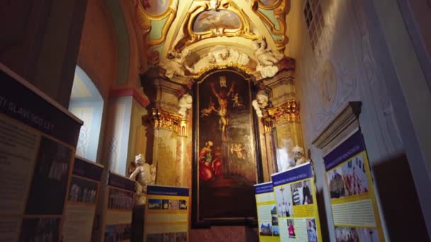 Interior Architecture Ceiling Paintings Art Religious Basilica Minore Visitation Virgin — Stock Video