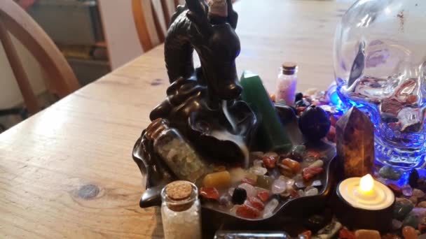 Backflow Incense Dragon Colourful Healing Crystals Mysterious Spiritual Skull Wooden — Video