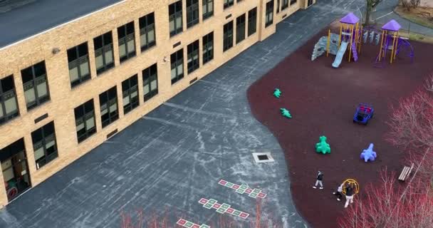 Children Spin Merry Slow Motion Students School Playground Recess Equipment — Stockvideo