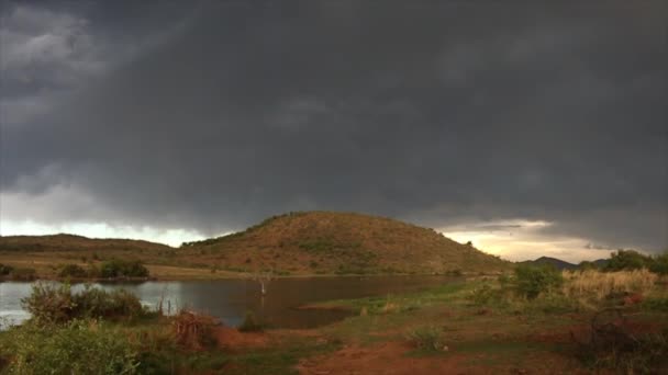 Yıldırım Fırtınası Bulutları Güney Afrika Daki Gölün Yakınındaki Oyun Parkında — Stok video