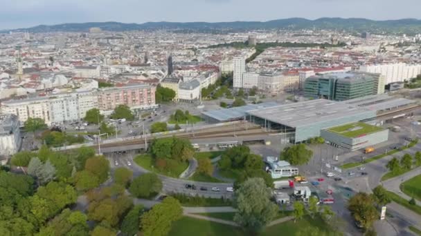 Drone Shot Praterstern Estação Ferroviária Viena Áustria — Vídeo de Stock
