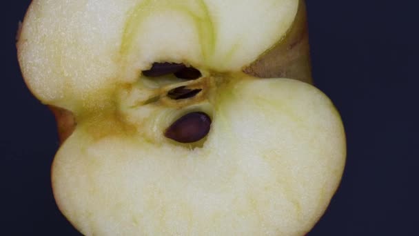 Macro Shot Fresh Apple Cut Half Rotating — Wideo stockowe