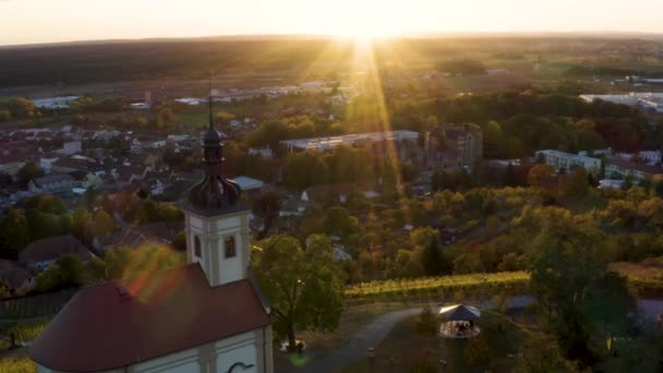 Florian Sebastian Chapel Vineyards Sunset Moravia Drone — Vídeos de Stock