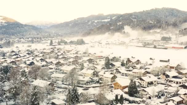 Snowy Town Garmisch Partenkirchen Mountains Drone Shot — Stock Video