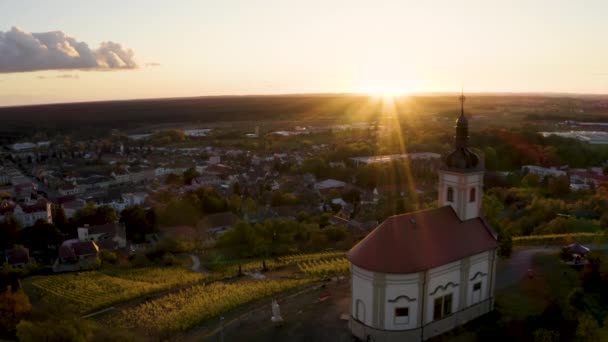 Winnica Kaplicy Floriana Sebastiana Zachodzie Słońca Morawy Dron — Wideo stockowe