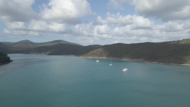 Човни Спокійних Водах Острова Хук Поблизу Нара Інлет Whitsunday Islands — стокове відео