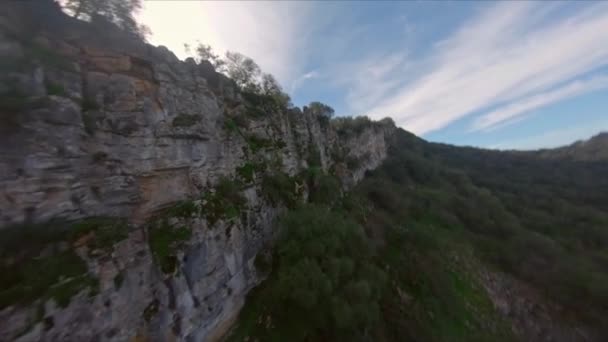 Aerial View Flying Beautiful Alpine Mountain Ridge Spain Fpv Drone — Vídeos de Stock