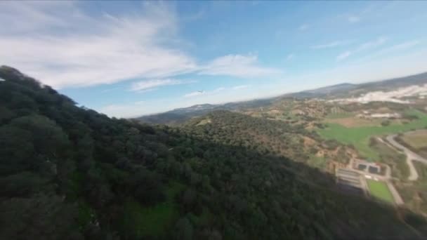 Fpv Drone Flying Követően Egy Csapat Madarak Körül Gyönyörű Hegy — Stock videók