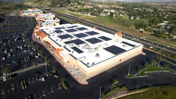 Commercial Solar Project Target Store Aerial Rising View — Stockvideo