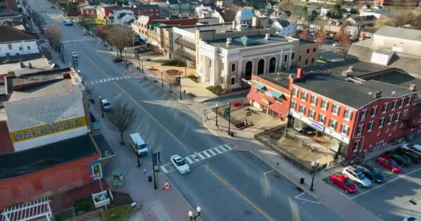 Main Street Ephrata Aerial Tilt Reveal Golden Hour Business Homes — Video