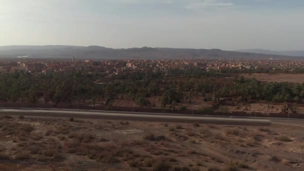 Aerial Drone Panoramic View Zagora Town Morocco Sky Copy Space — Stock Video
