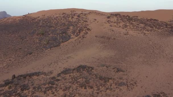 Drone Flying Mountain Revealing Car Driving Desert Zagora Morocco Aerial — Video