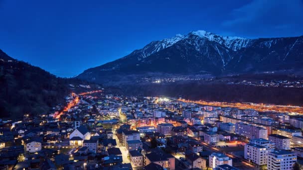 Night Timelapse Brig Town Swiss Alps Switzerland — стокове відео