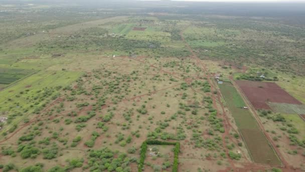 Сельский Пейзаж Южной Кении Килиманджаро Горизонте Воздушное Раскрытие Снимка — стоковое видео