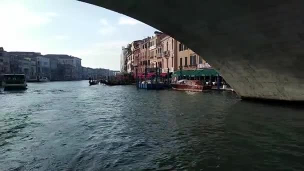 Venedik Talya Daki Rialto Köprüsünün Altından Geçerek — Stok video