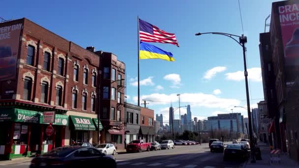 City Chicago Showing Its Support Ukraine Conflict — ストック動画