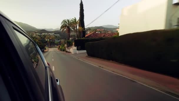 Car Driving Suburbs Window Rear View — Wideo stockowe