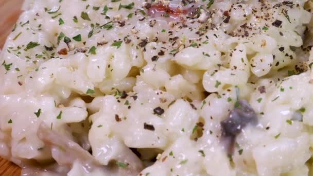 Macro Shot Beau Risotto Fait Maison Tournant Sur Surface Bois — Video