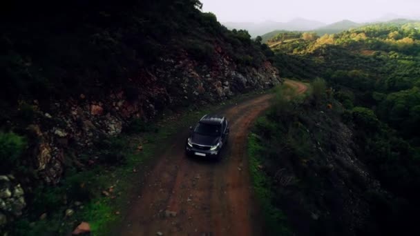 Aerial Car Driving Dirt Road Mountains — Wideo stockowe
