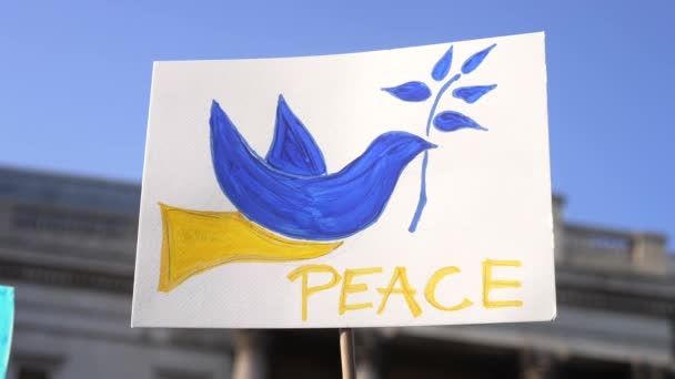 London Ukrajnával Áll Kék Sárga Galamb Béke Jele Londoni Trafalgar — Stock videók