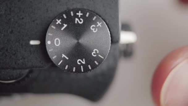 Adjusting Exposure Compensation Dial Camera Extreme Close — Stock videók