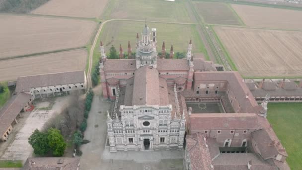Vista Aérea Certosa Pavia Por Mañana Construida Finales Del Siglo — Vídeo de stock
