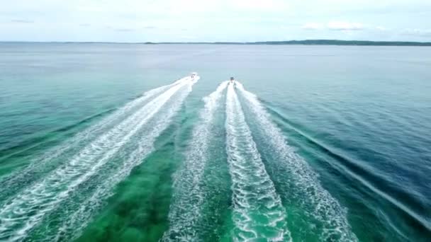 Tiro Aéreo Barcos Movimento Corrida Alta Velocidade Mar Aberto — Vídeo de Stock