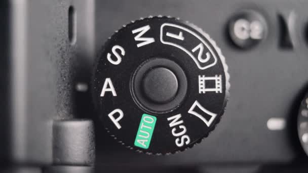 Mode Dial Camera Extreme Close — Vídeo de Stock