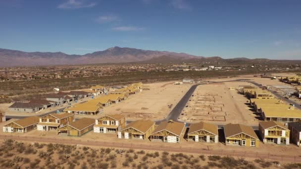 Tucson Vastgoed Nieuwe Bouwplaats Voor Woningbouw Onafgewerkte Huizen Luchtfoto — Stockvideo