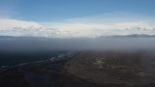 Aerial Blue Horizon Coastline Hvitserkur Vatnsnes Iceland Rising Fog — Vídeo de stock