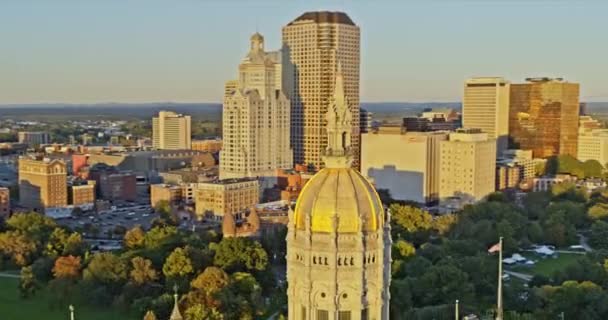 Hartford Connecticut Aerial Drone Fly Eastlake Architectural Style State Capitol — Stock video