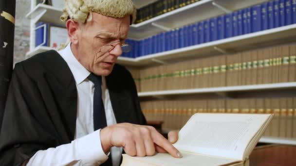 Close Judge Barrister Reading Law Book Judge Chambers Library Man — Vídeos de Stock