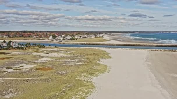 Wells Maine Aerial Avión Tripulado Cinematográfico Volar Alrededor Hermosa Playa — Vídeos de Stock