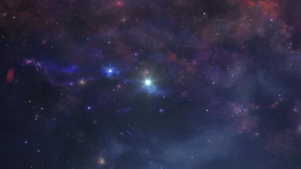 Espacio Profundo Estrellas Dispersas Entre Nubes Nebulosas Universo — Vídeos de Stock