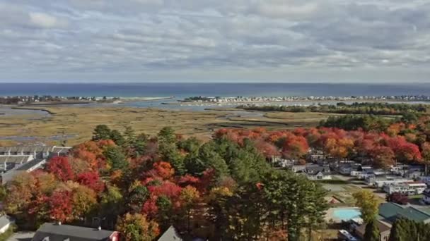 Wells Maine Aerial Πανοραμική Τηγάνι Γύρω Από Μικρή Πόλη Της — Αρχείο Βίντεο