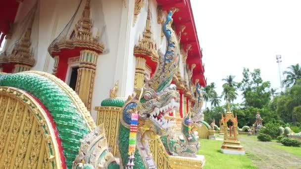 Follow Shot Traditional Thai Temple Serpents — Video Stock