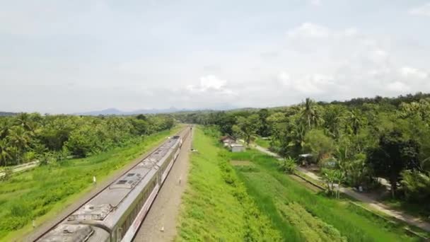 Aerial View Indonesian Trains Pass Beautiful Beautiful Countryside — Video Stock