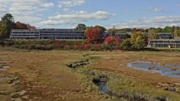 Wells Maine Aerial Low Level Drone Flyover Salt Marsh Estuary — Video