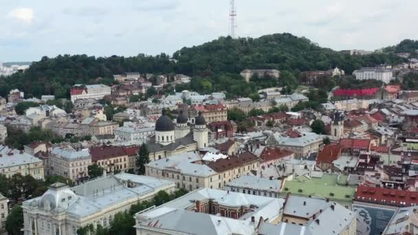 Miasto Panorama Starych Budynków Europejskich Lwowie Ukraina Podczas Zachodu Słońca — Wideo stockowe
