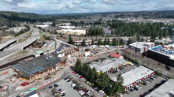 Cinematic Aerial Drone Footage Construction Redmond Town Center Mall 520 — ストック動画