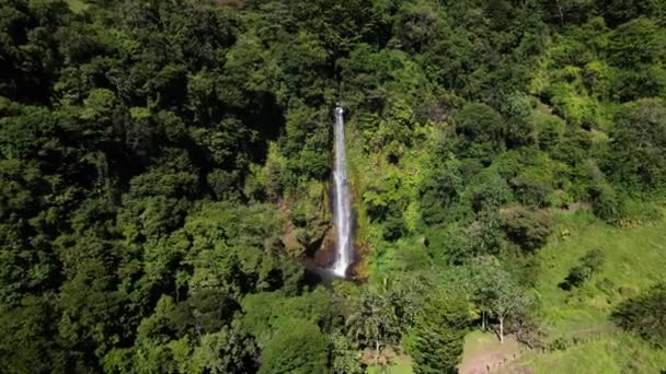 Drone Hacia Cascada Medio Selva Verde Escenario Natural — Vídeo de stock