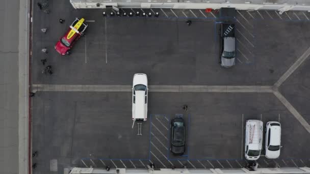 Aerial Drone People Unloading Casket White Hearse — стокове відео