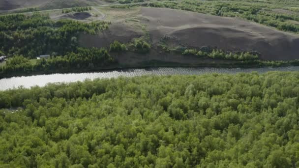 Aerial Fnjoska River Vaglaskogur Forest Fnjoskadalur Iceland Forward — Stock video