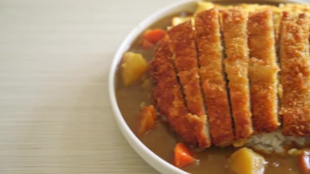 Arroz Curry Con Chuleta Cerdo Frito Tonkatsu Tortilla Cremosa Estilo — Vídeo de stock