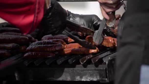 Close Sausages Grilled Barbecue Event — Vídeo de Stock