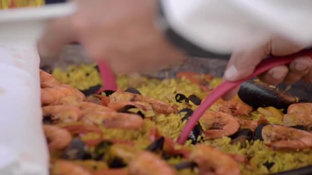 People Serving Paella Plates Buffet — Wideo stockowe