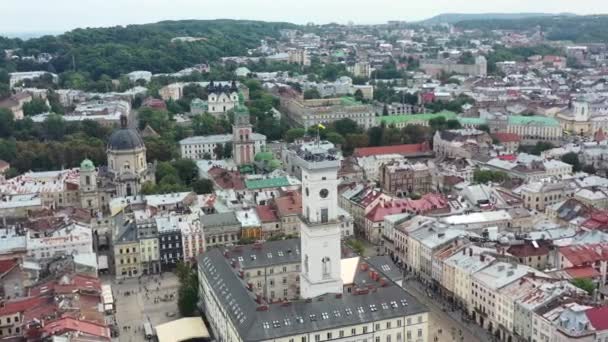 Rynok Square Lviv Ucrânia Com Bandeira Ucraniana Voando Cima Uma — Vídeo de Stock