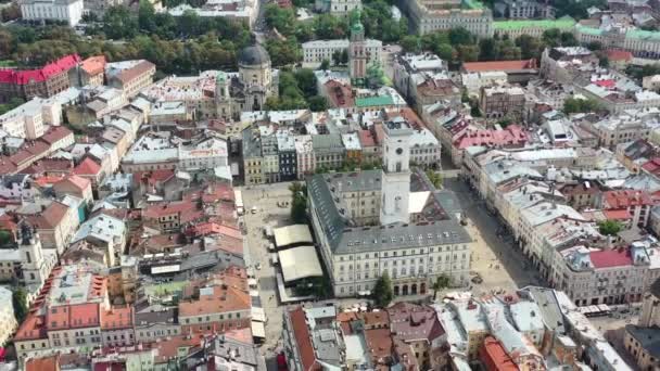 Rynok Square Centro Lviv Ucrânia Dia Ensolarado Verão Cercado Por — Vídeo de Stock